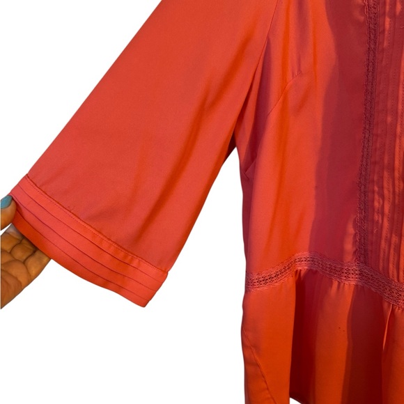 SPRING!! Coral Lace-Up Peasant / Boho Top SIZE: 16 #9 - Picture 4 of 7